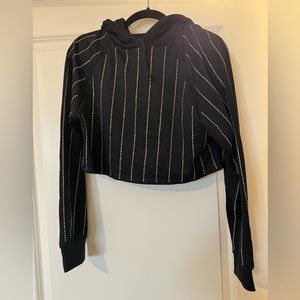 Black cropped iridescent rhinestone hoodie